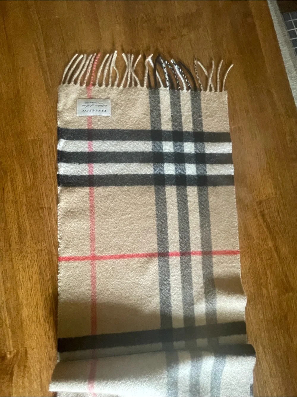Burberry Beige Black & Red Classic Check Wool Scarf